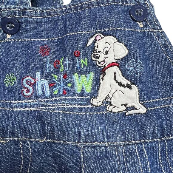 Vintage Y2k 2000s Disney Denim Overalls Lucky 101 Dalmatians Dog 3-6 Months - Picture 3 of 11